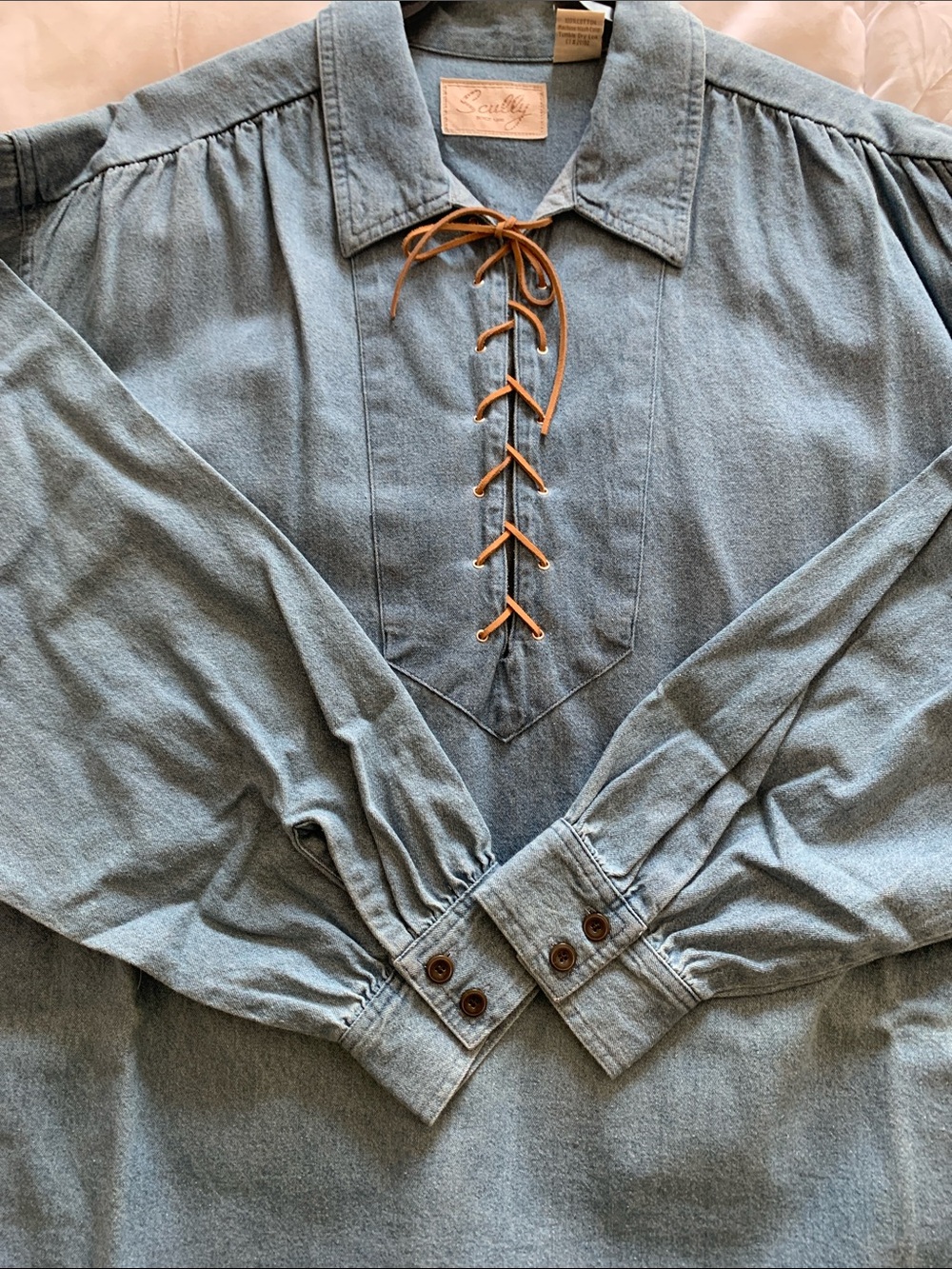 Scully Light Blue Lace-Up Western Top with Tan Lacing Men’s XL